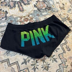 Vintage Y2K PINK Booty Shorts Ombre Bedazzle Gem Spellout Mini Shorts Small